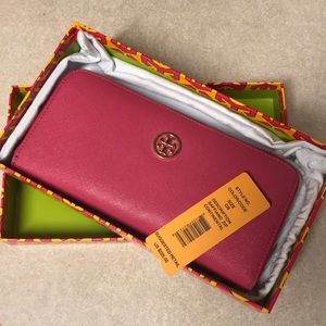 Tory Burch hot pink wallet/clutch
